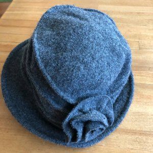 Wool Blend Womens Grey Hat with Flower Accent
